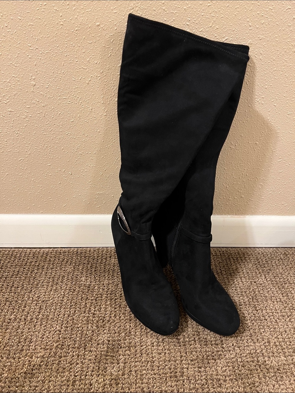Black Knee-High Wedge Boots